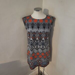 Banana Republic Women's Shift Dress Orange Geometric Print Cap Sleeve Size 6